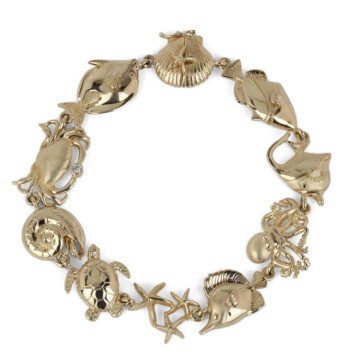 Na Hoku Women's 14k Yellow Gold Sea Life Link Bracelet with Diamond Accent