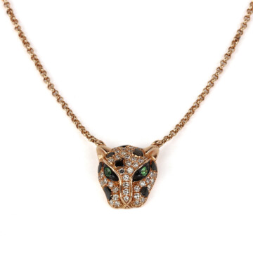 Gallery image of this EFFY Women’s 14k Rose Gold Leopard Necklace Diamond, Tsavorite Garnet