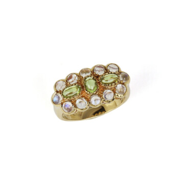 Featured image of this Vintage Women’s 14k Yellow Gold Moonstone, Peridot Ring