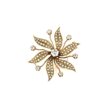 Featured image of this Vintage Women’s 14k Yellow Gold Seed Pearl Brooch