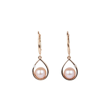Featured image of this Women’s 14k Rose Gold Diamond, Pearl Dangle Earrings