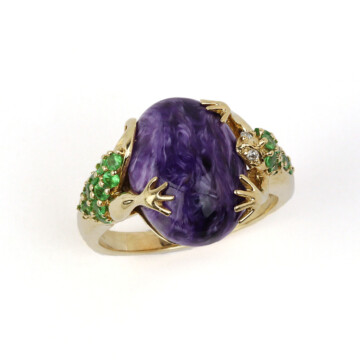 Featured image of this Women’s 14k Yellow Gold Lizard Ring Purple & Green Stone, Diamond