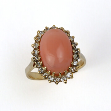 Featured image of this Women’s 14k Yellow Gold Ring with Coral, Diamond Halo