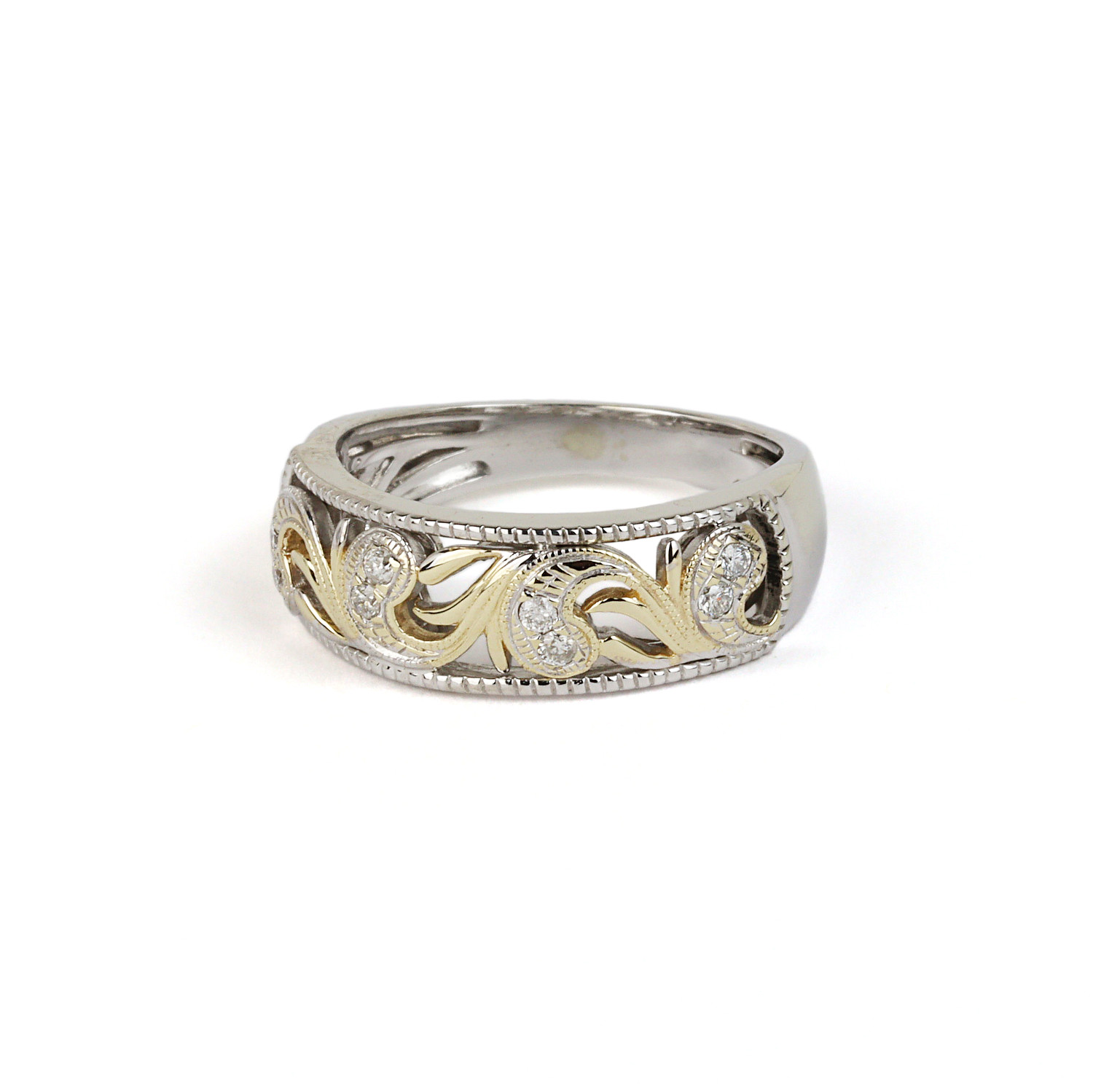 Gallery image of this Women’s 10k White Gold Scroll Ring Band with Diamonds