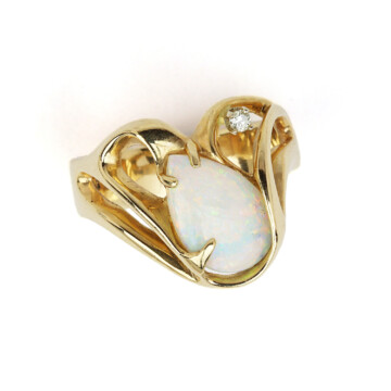 Featured image of this Women’s 14k Yellow Gold Ring with Opal & Diamond