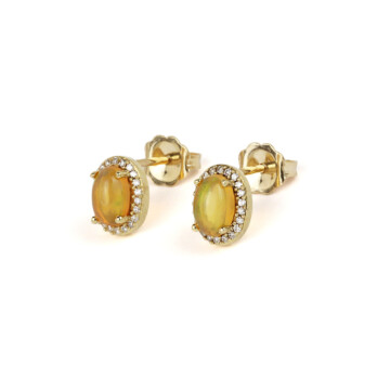 Featured image of this Women’s 10k Yellow Gold, Fire Opal, Diamond Stud Earrings