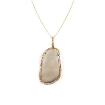 Featured image of this Women’s 14k Yellow Gold, Frosted Glass, Diamond Necklace