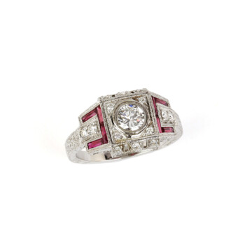 Featured image of this Women’s 14k White Gold Diamond, Ruby Ring, EGL Cert