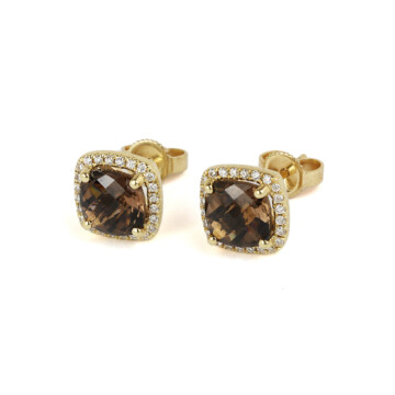 Featured image of this Women’s 14k Yellow Gold, Smoky Quartz, Diamond Stud Earrings