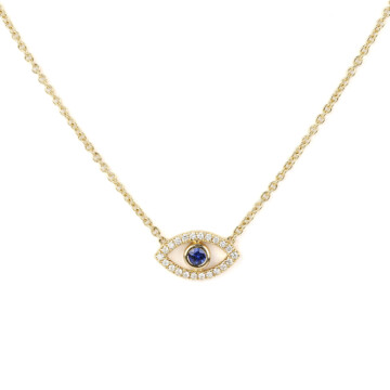 Featured image of this Women’s 14k Yellow Gold Diamond, Sapphire Evil Eye Pendant Necklace