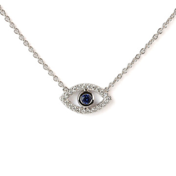 Featured image of this Women’s 14k White Gold Diamond, Sapphire Evil Eye Pendant Necklace