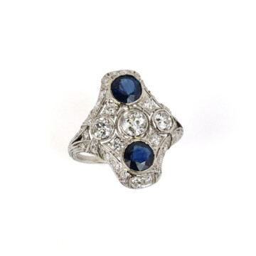 Featured image of this Vintage Women’s Platinum Diamond, Sapphire Ring, EGL Cert