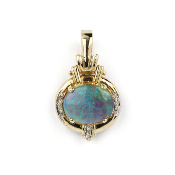 Featured image of this Women’s 14k Yellow Gold Diamond, Black Opal Pendant