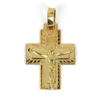 Featured image of this Men’s 18k Yellow Gold Crucifix Jesus Pendant