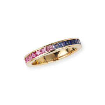 Featured image of this Women’s 18k Yellow Gold Multi Color Sapphire Eternity Band