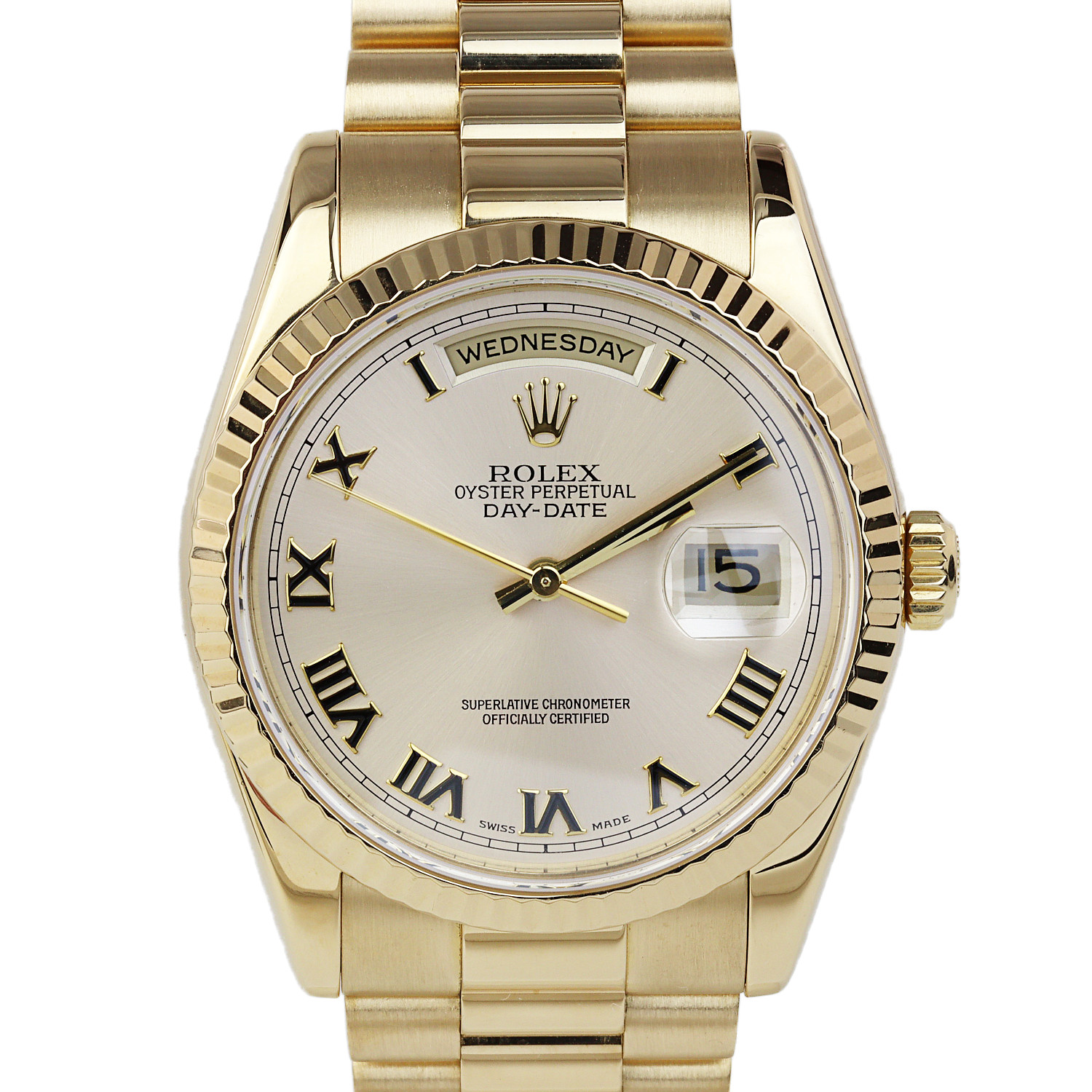 Gallery image of this Men’s Rolex 18k Yellow Gold President Roman Wristwatch – 36mm Case