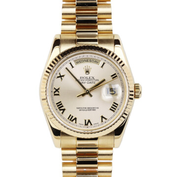 Featured image of this Men’s Rolex 18k Yellow Gold President Roman Dial Wristwatch – 36mm Case