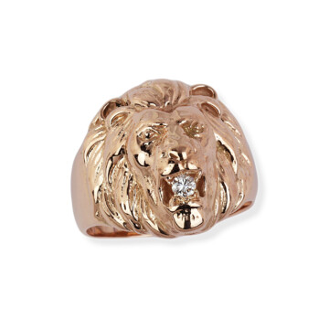 Featured image of this Men’s 14k Rose Gold Diamond Lion Ring