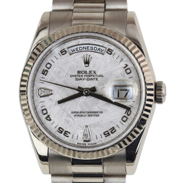 Featured image of this Men’s 18k White Gold Oyster Perpetual Meteorite Dial Rolex Wristwatch – 36mm Case