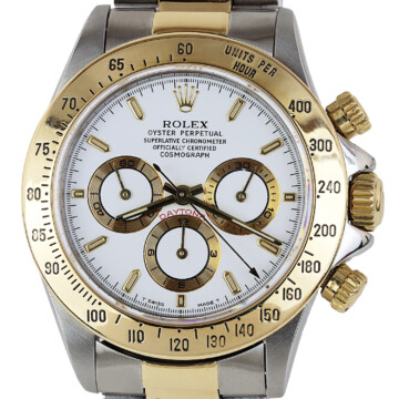 Featured image of this Men’s 18k Yellow Gold, Stainless Steel Daytona Rolex Wristwatch – 39mm Case