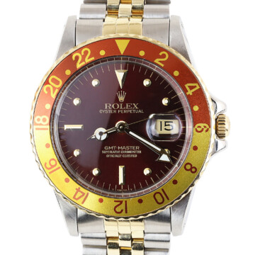 Featured image of this Men’s Stainless Steel Rolex GMT Master Rootbeer Wristwatch – 41mm Case