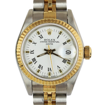 Featured image of this Women’s 18k Yellow Gold, Stainless Steel Roman Date Rolex Wristwatch – 26mm Case