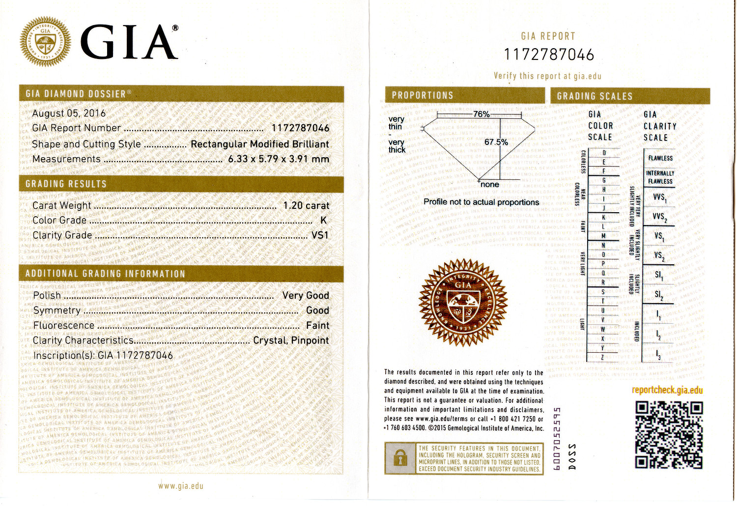 Gallery image of this GIA Certified 1.20ct Radiant Cut Diamond K/VS1