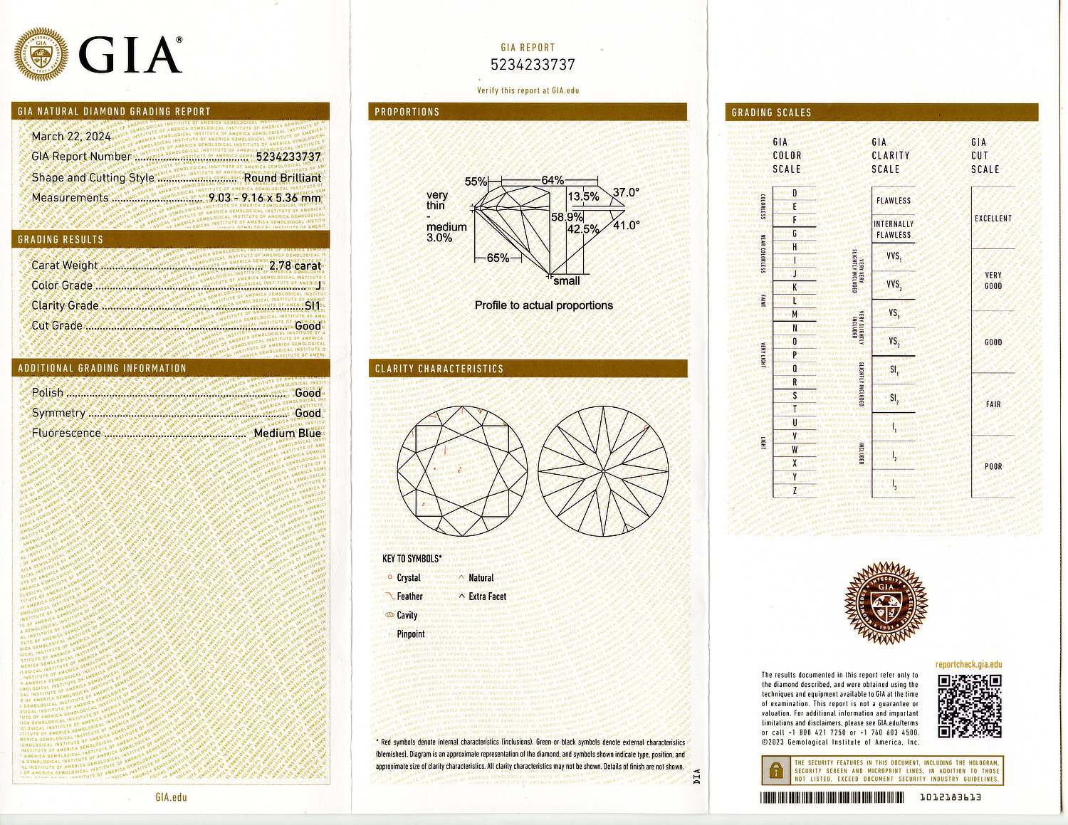 Gallery image of this GIA Certified 2.78ct Round Brilliant Cut Diamond J/SI1