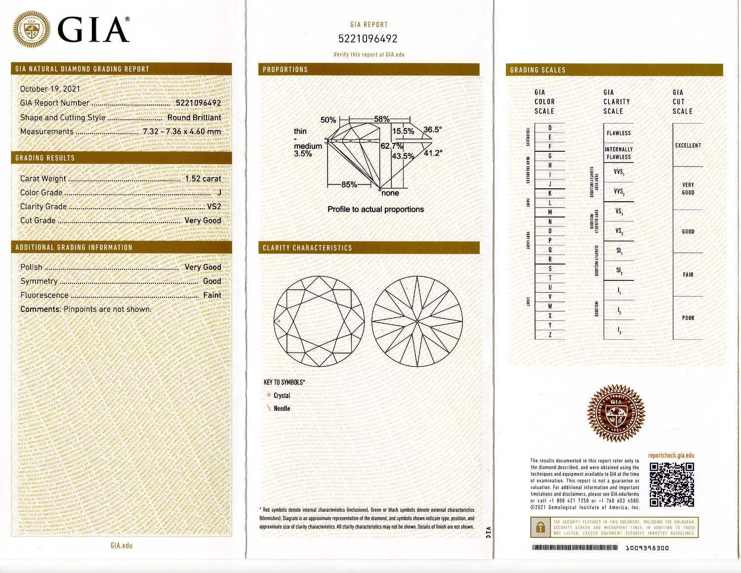 Gallery image of this GIA Certified 1.52ct Round Brilliant Cut Diamond J/VS2