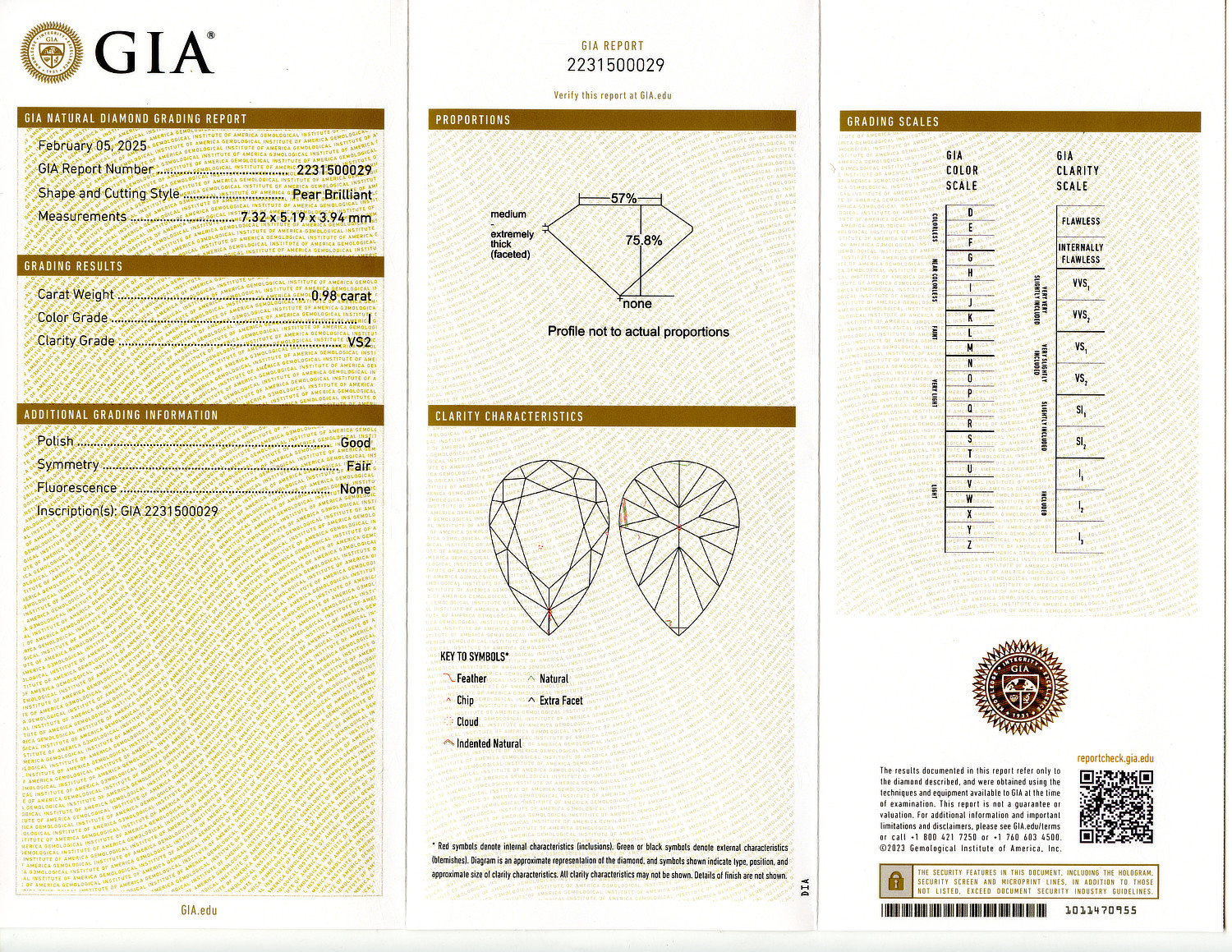 Gallery image of this GIA Certified 0.98ct Pear Brilliant Cut Diamond I/VS2
