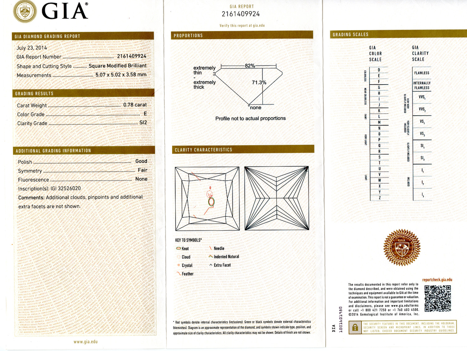 Gallery image of this GIA Certified 0.78ct Princess Cut Diamond E/SI2
