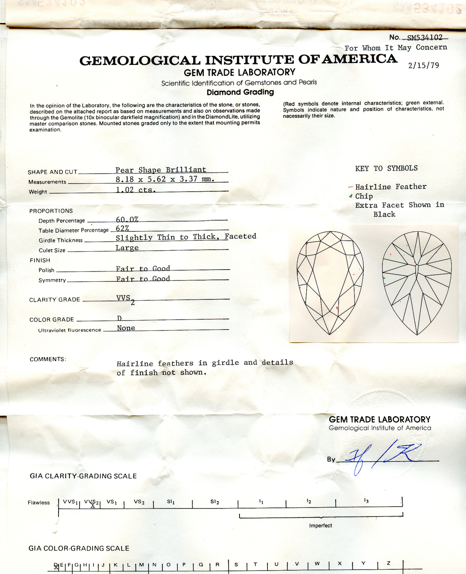 Gallery image of this GIA Certified 1.02ct Pear Brilliant Cut Diamond D/VVS2