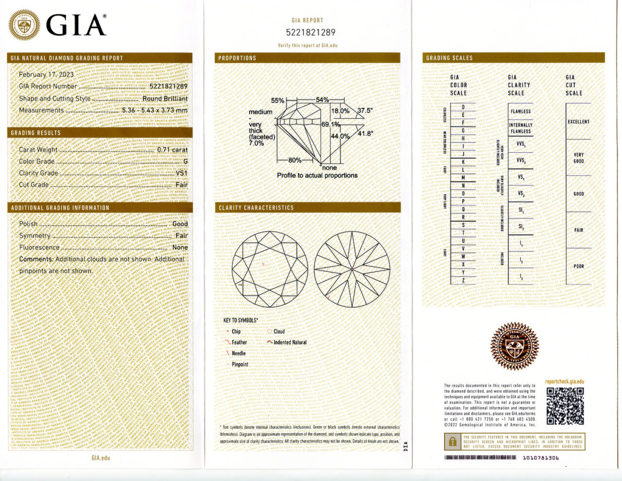 Gallery image of this GIA Certified 0.71ct Round Brilliant Cut Diamond G/VS1