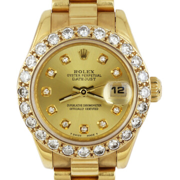 Featured image of this Women’s 18k Yellow Gold & Diamond President Rolex Wristwatch – 26mm Case