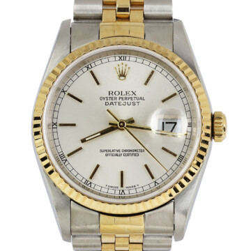 Featured image of this Men’s 18k Yellow Gold, Stainless Steel Datejust Rolex Wristwatch – 35mm Case