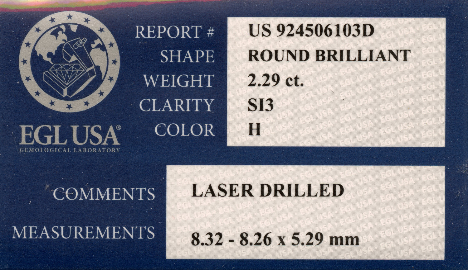 Gallery image of this EGL Certified 2.29ct Round Brilliant Cut Diamond H/SI3