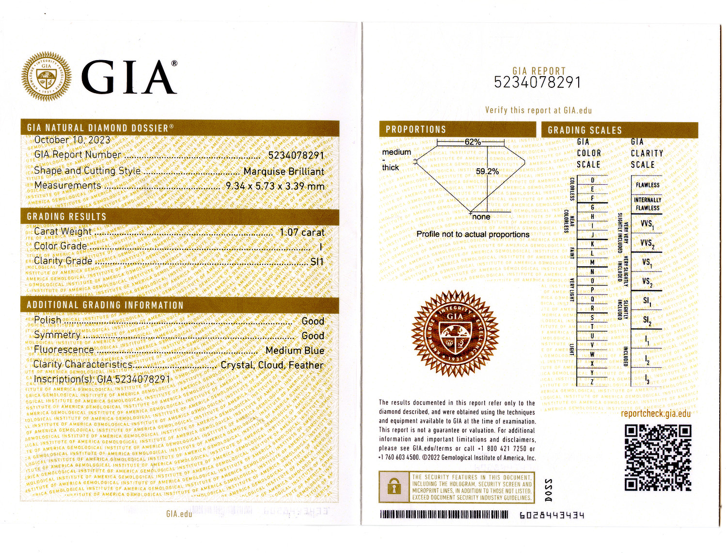 Gallery image of this GIA Certified 1.07ct Marquise Cut Diamond I/SI1