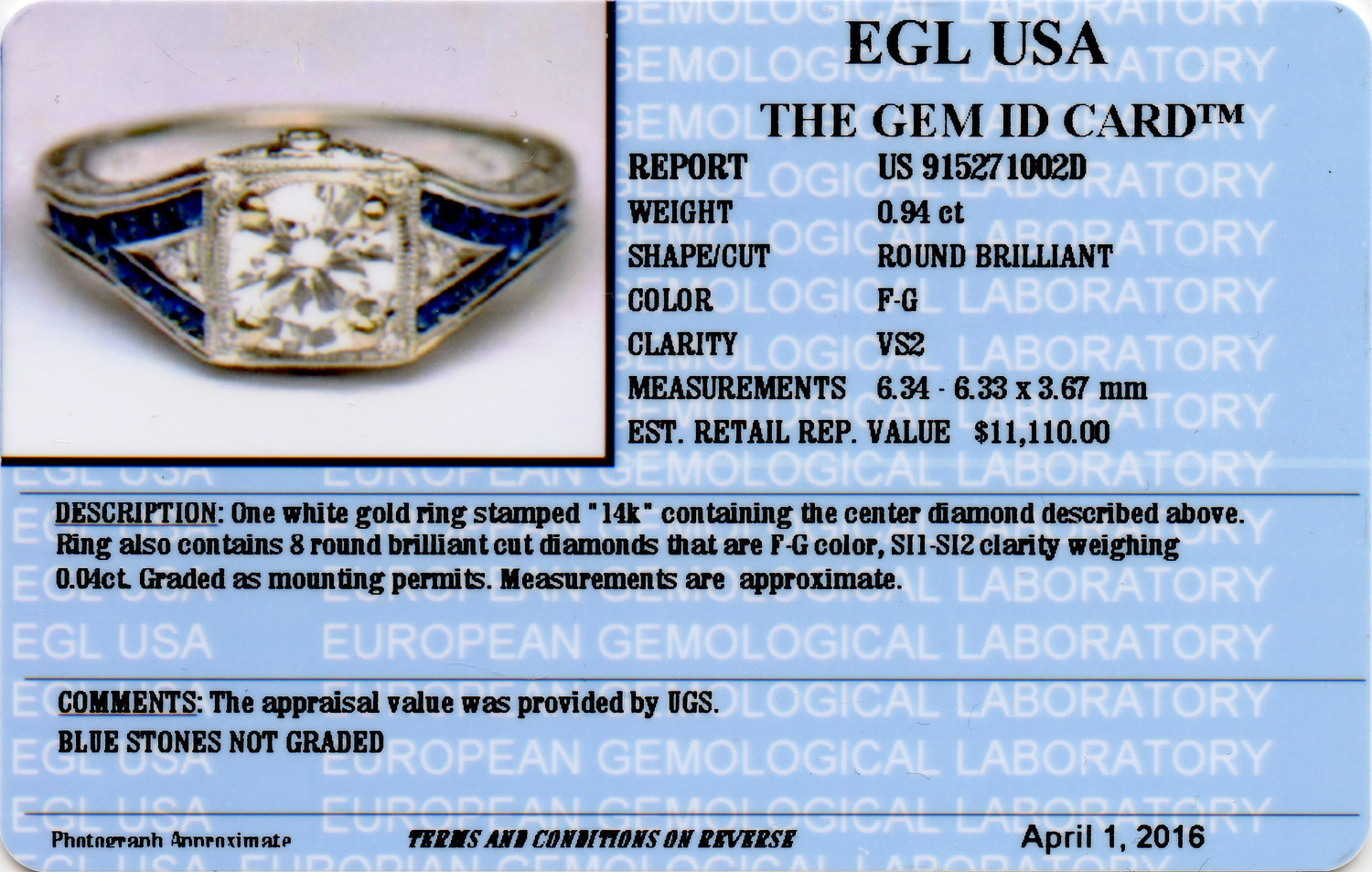 Gallery image of this Women’s 14k White Gold, Diamond, Sapphire Vintage Style Ring