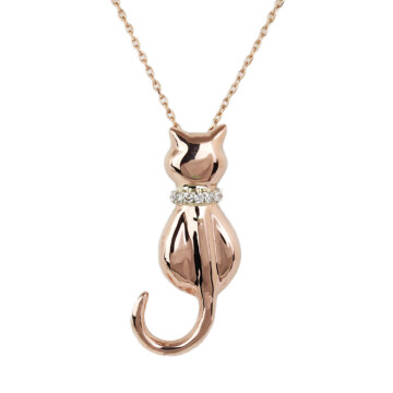 Featured image of this Women’s 14k Rose Gold Diamond Cat Pendant Necklace