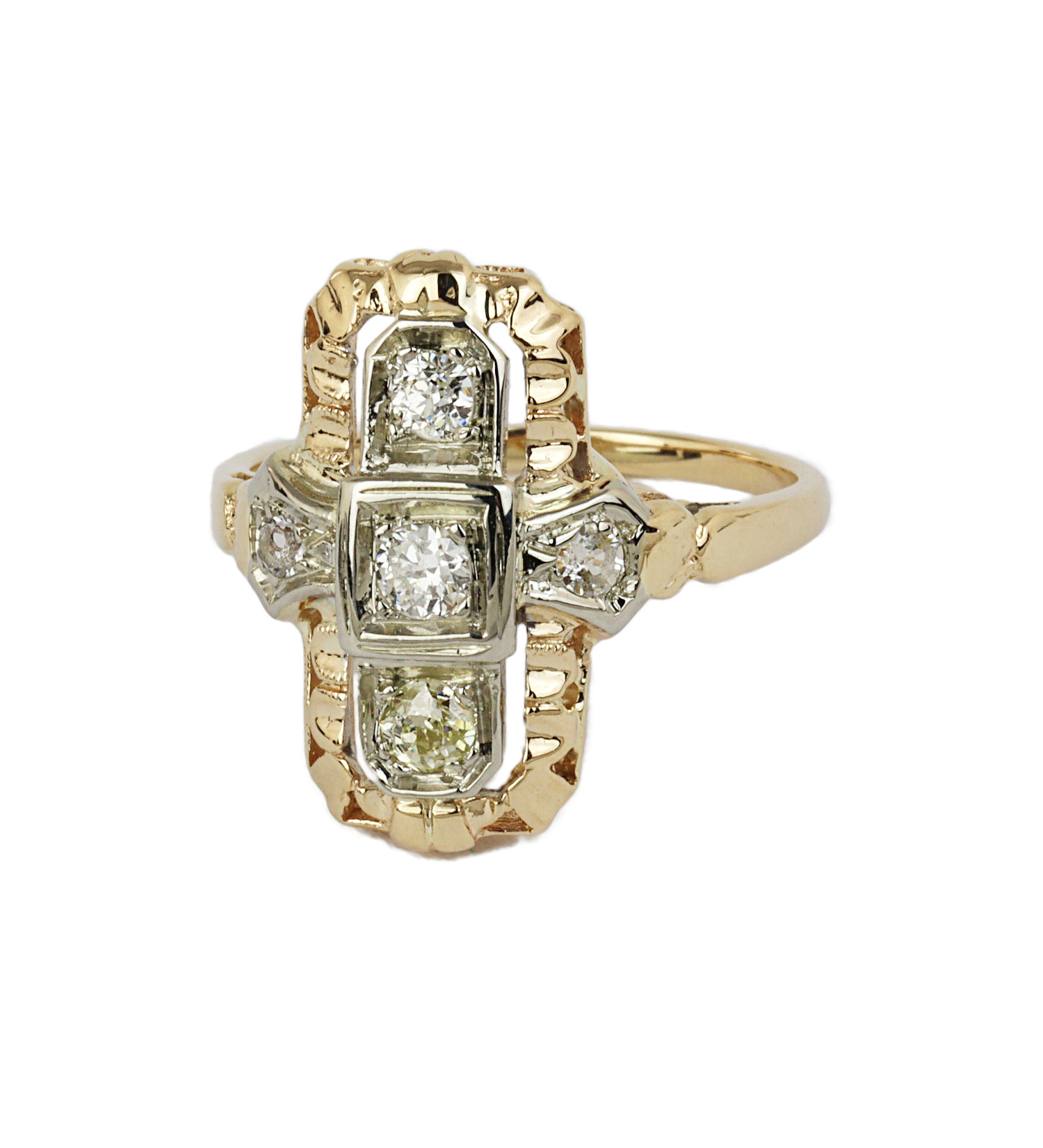 Gallery image of this Vintage Style Women’s 14k Yellow & White Gold Diamond Ring