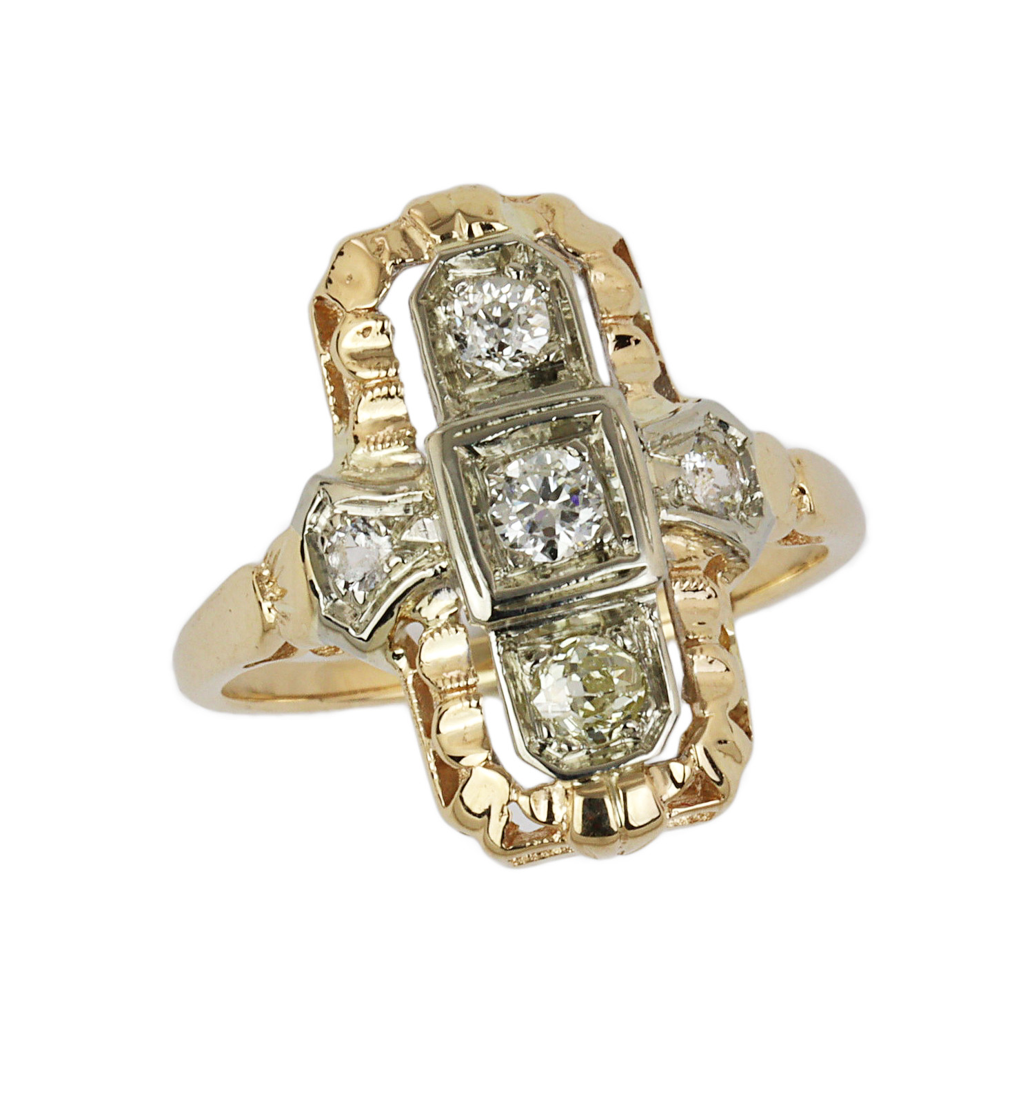 Featured image of this Vintage Style Women’s 14k Yellow & White Gold Diamond Ring