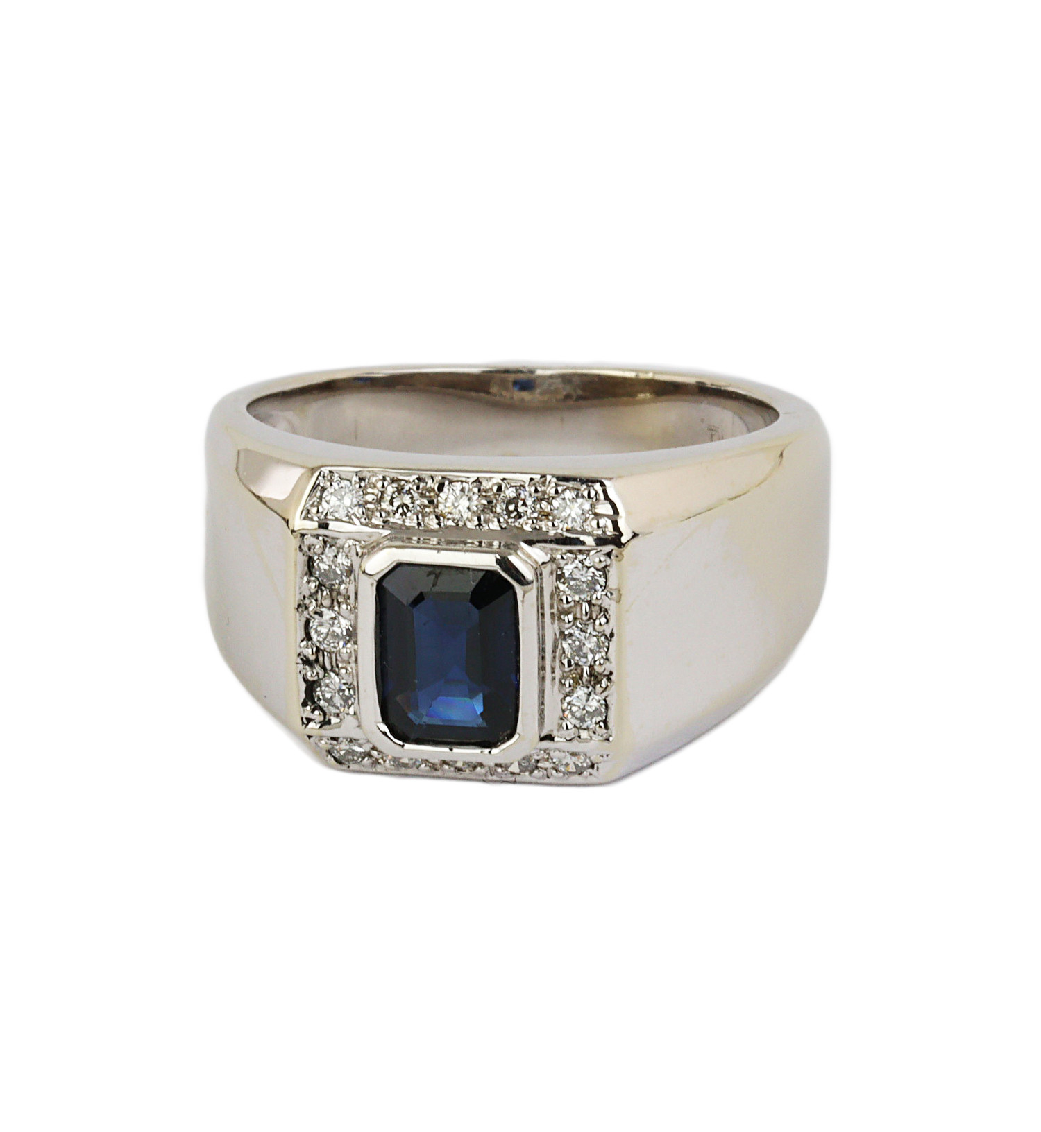 Gallery image of this Men’s 14k White Gold Diamond, Sapphire Ring