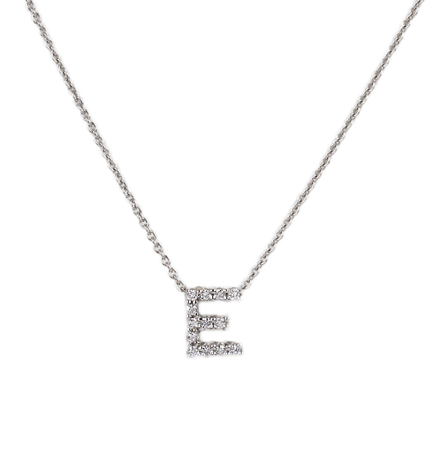 Featured image of this Women’s 18k White Gold Diamond “E” Pendant Necklace