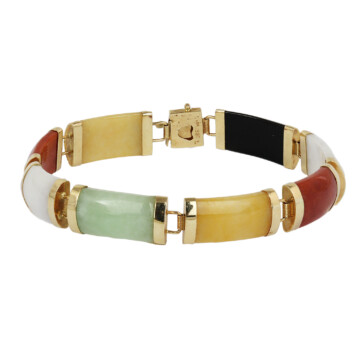 Featured image of this Women’s 14k Yellow Gold, Multicolor Jade Link Bracelet
