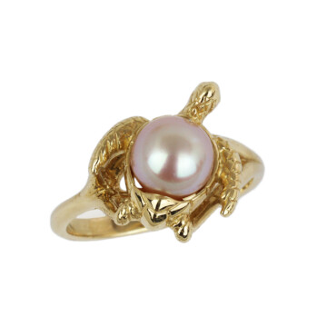 Featured image of this Women’s 14k Yellow Gold Pearl Sea Turtle Ring