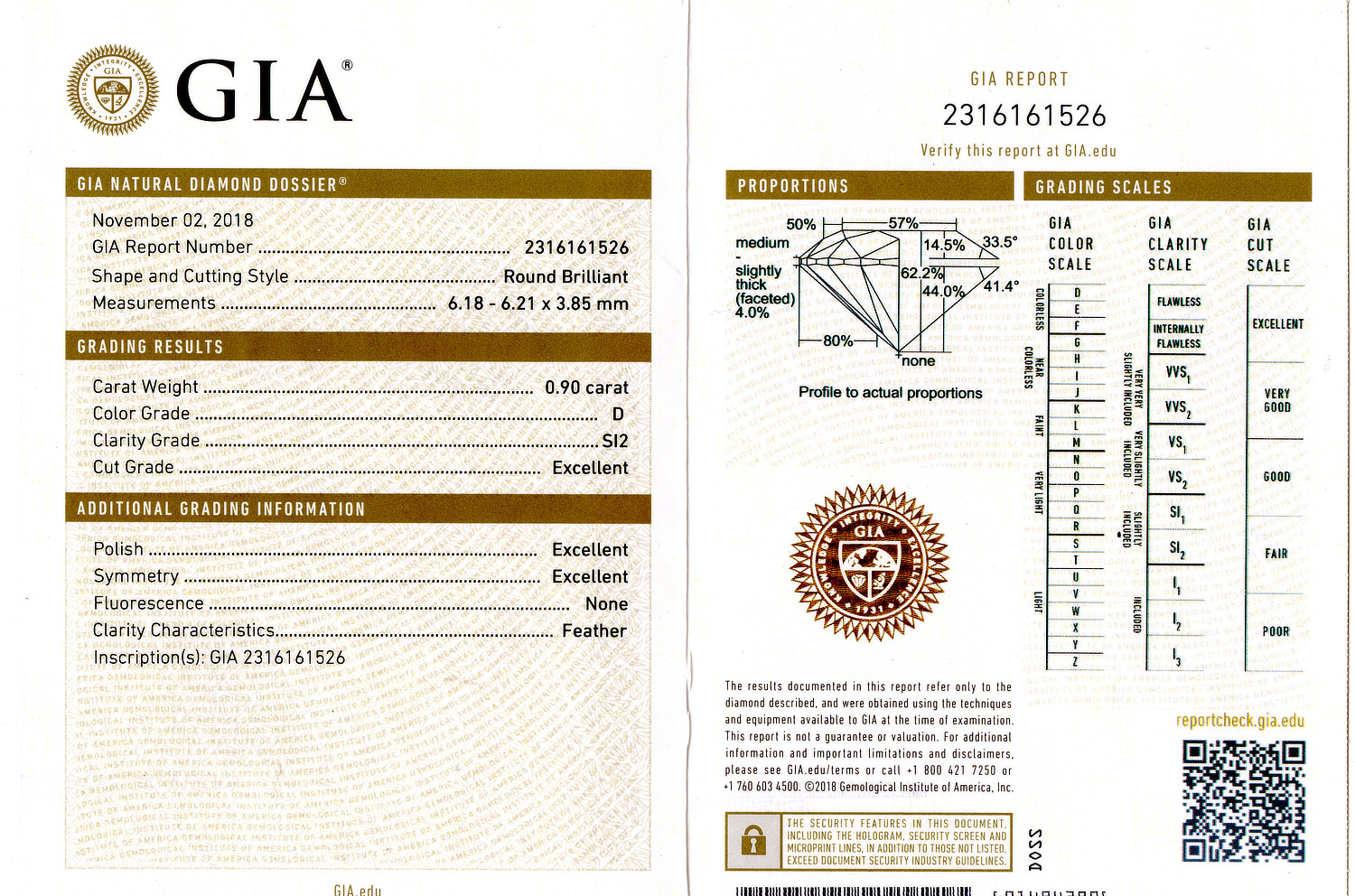 Gallery image of this GIA Certified 0.90ct Round Brilliant Cut Diamond D/SI2