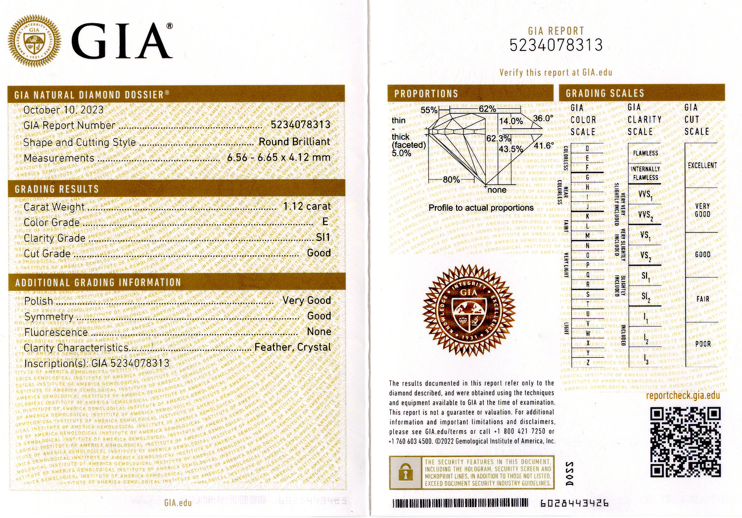 Gallery image of this GIA Certified 1.12ct Round Brilliant Cut Diamond E/SI1