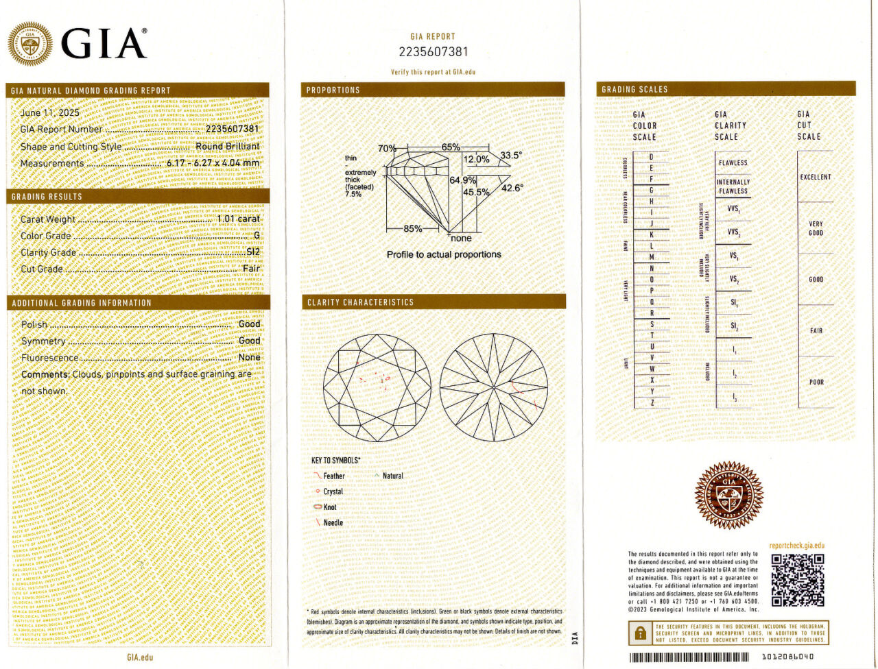 Gallery image of this GIA Certified 1.01ct Round Brilliant Cut Diamond G/SI2