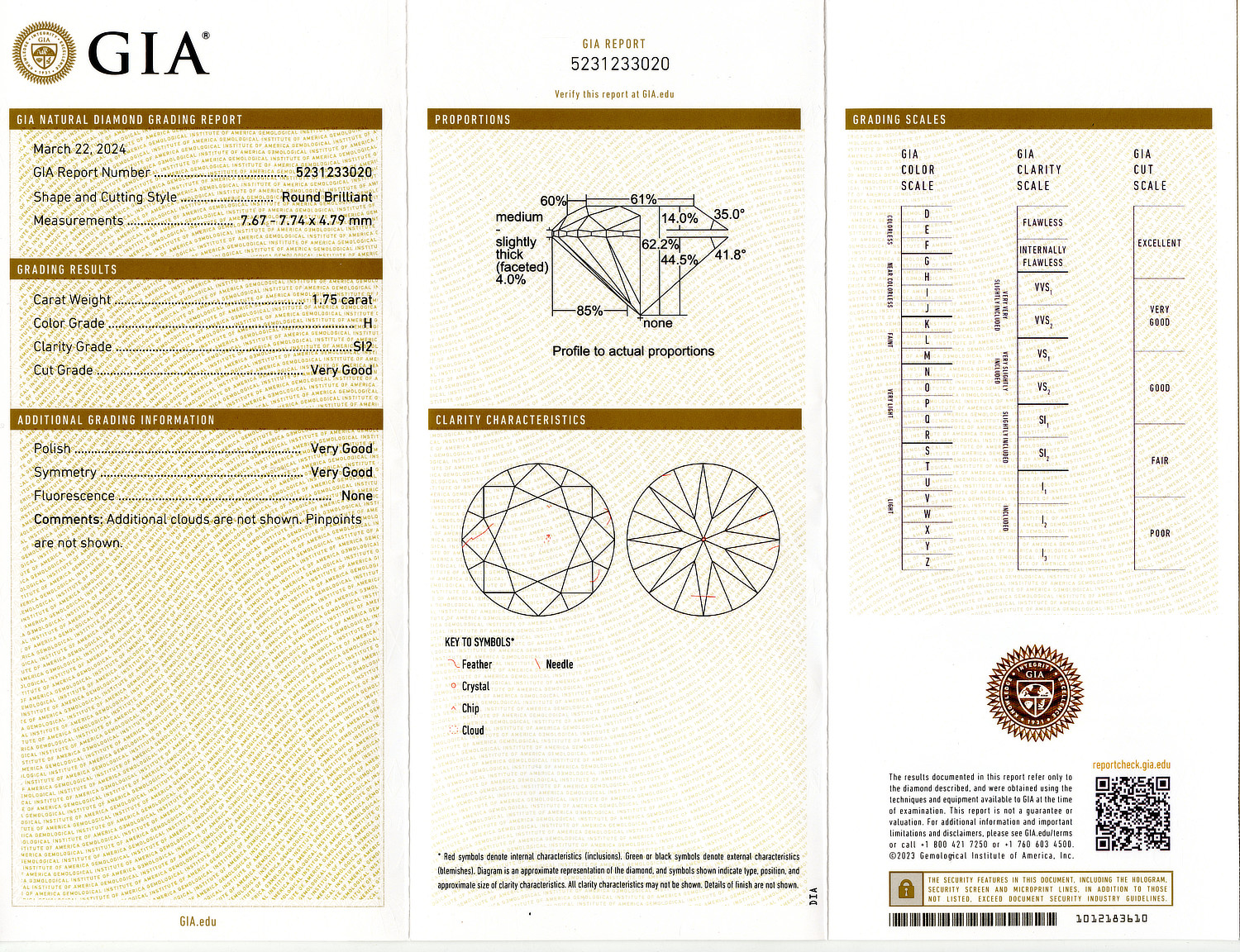 Gallery image of this GIA Certified 1.75ct Round Brilliant Cut Diamond H/SI2