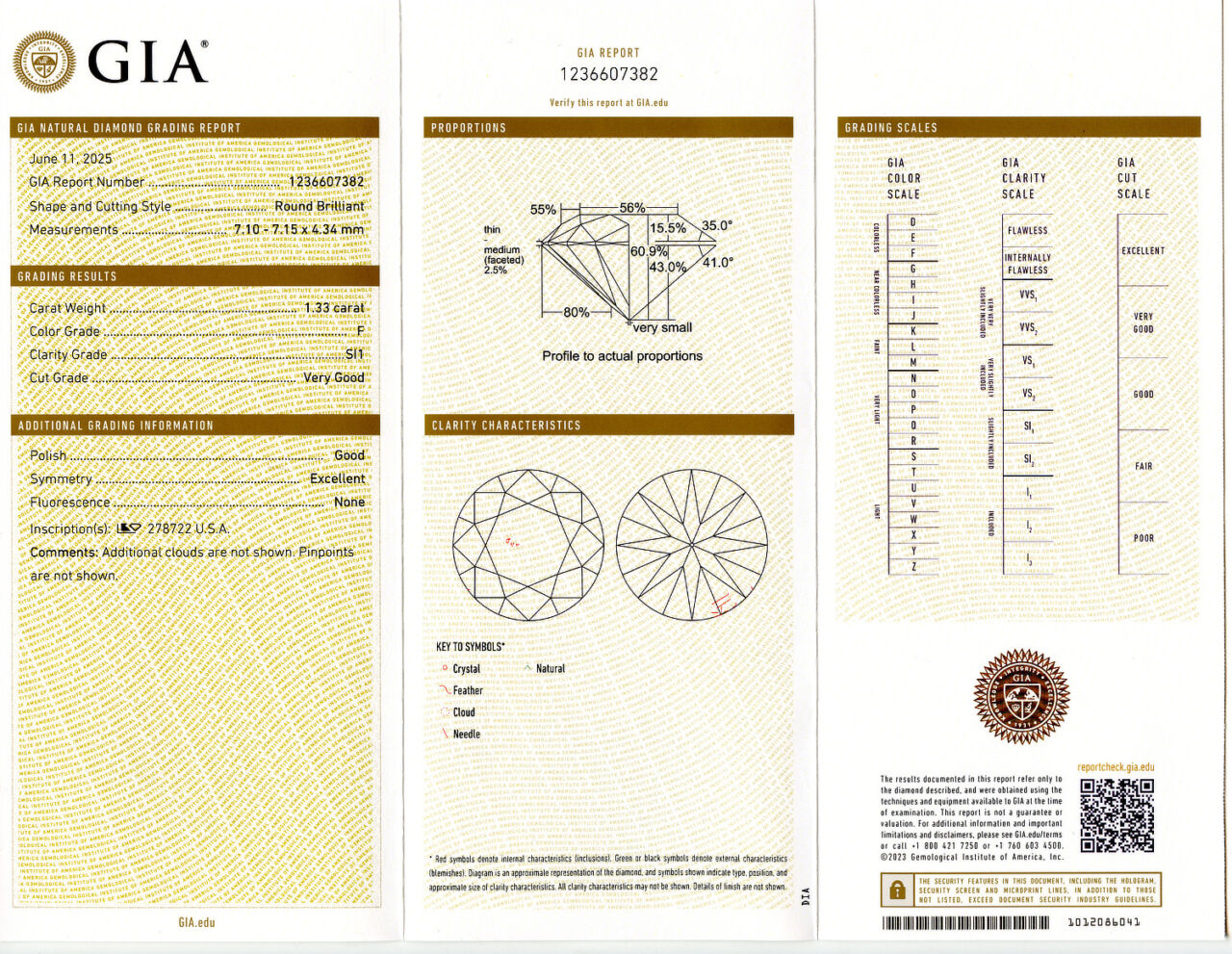 Gallery image of this GIA Certified 1.33ct Round Brilliant Cut Diamond F/SI1